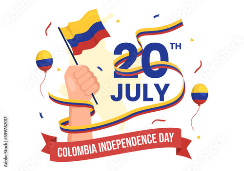 Colombia Independence Day Vector Illustration with Waving Flag in National Holiday Celebration Flat Cartoon Hand Drawn Landing Page Templates
