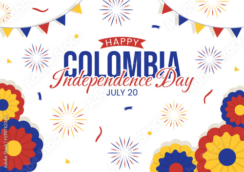 Colombia Independence Day Vector Illustration with Waving Flag in National Holiday Celebration Flat Cartoon Hand Drawn Landing Page Templates