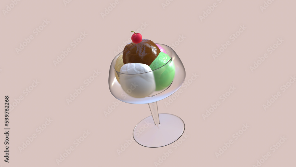 Ice cream and cherries in clear glasses