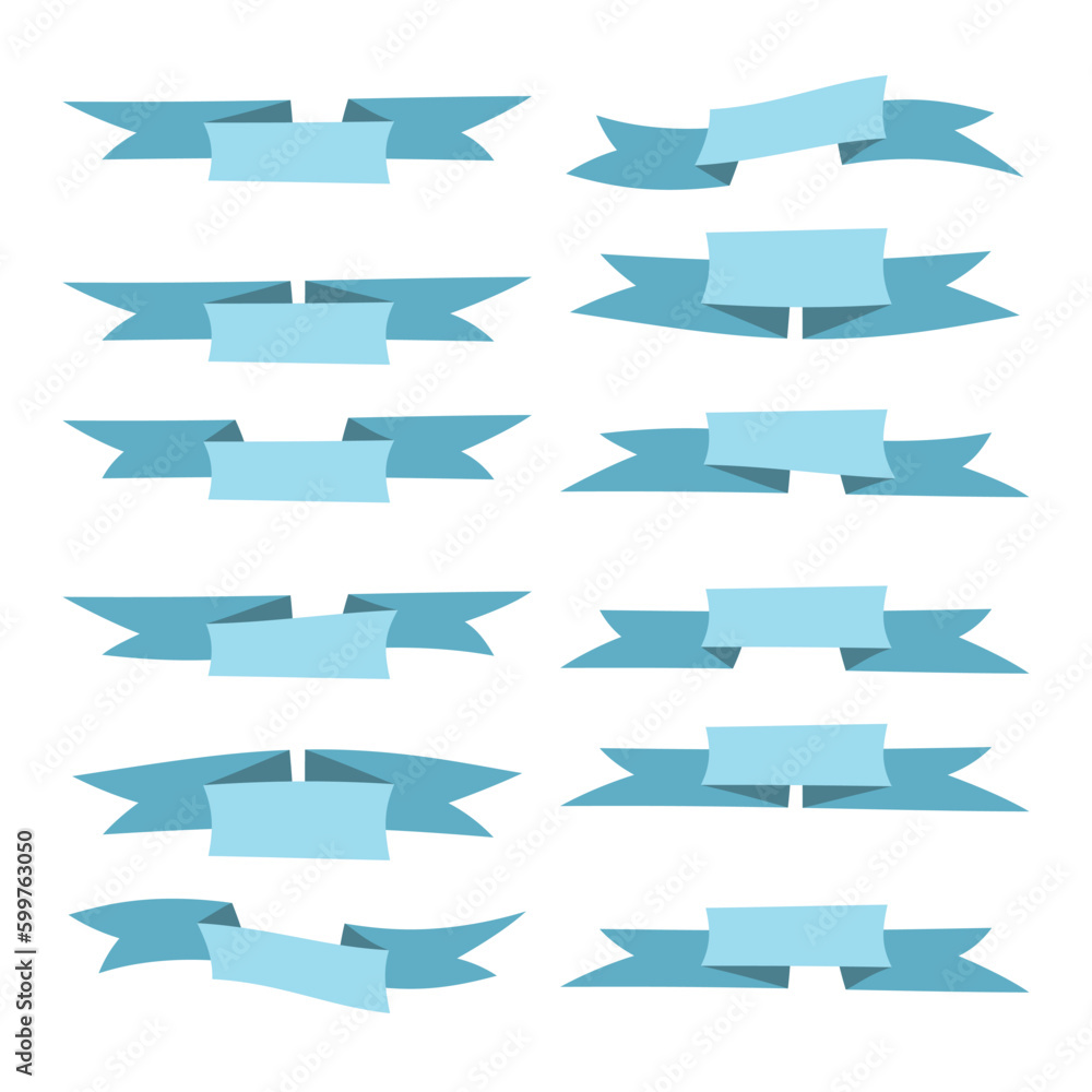 Set of blue flat ribbons isolated on white background. Ribbon banner vector illustration. Watercolor lace Set of blue flat ribbons isolated on white background. Ribbon banner vector illustration. Watercolor lace