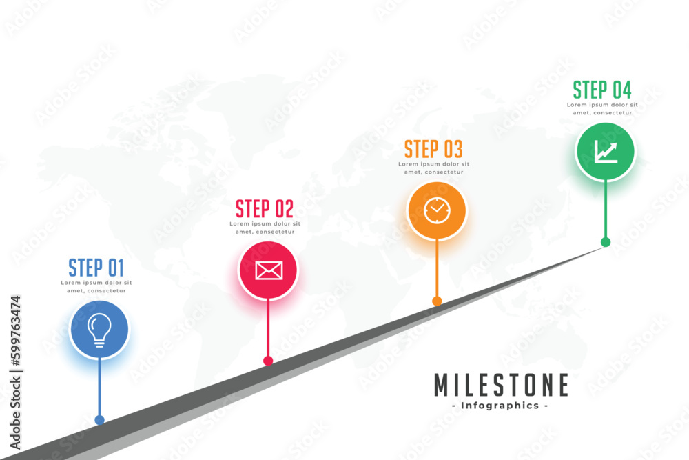 milestone workflow map layout with four step plan Stock Vector Adobe milestone workflow map layout with four step plan Stock Vector Adobe