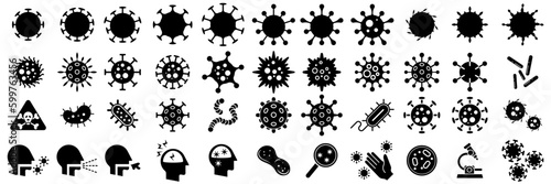 Silhouette set of vector illustrations of simple shapes of various virus icons and pictograms photo