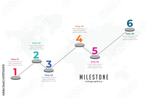 business infographic milestone map layout with 6 easy steps plan