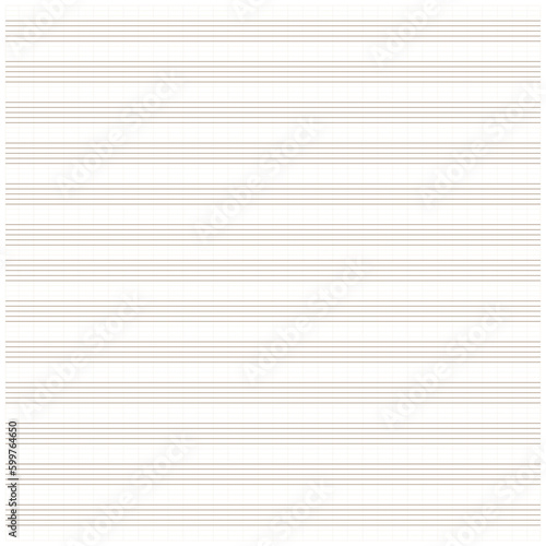 Graph paper. Printable grid paper with stave on a white background. A blank music sheet paper with staff. Geometric pattern for composition, education, school. Realistic lined paper blank