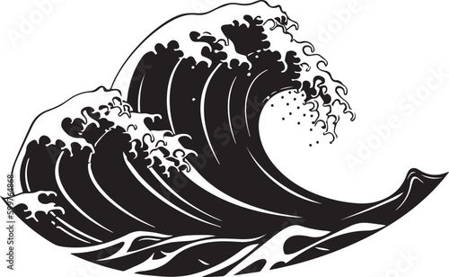 Japanese big wave in vintage retro style vector illustration, SVG