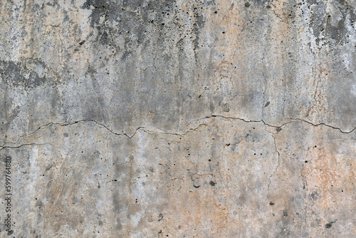 Dirty old cracked concrete wall. Rough and grunge wall texture background. Stains and mold on cement wall. 