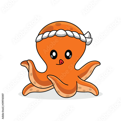 Octopus Chef Wearing Japanese Headband High Quality Cartoon Mascot Character