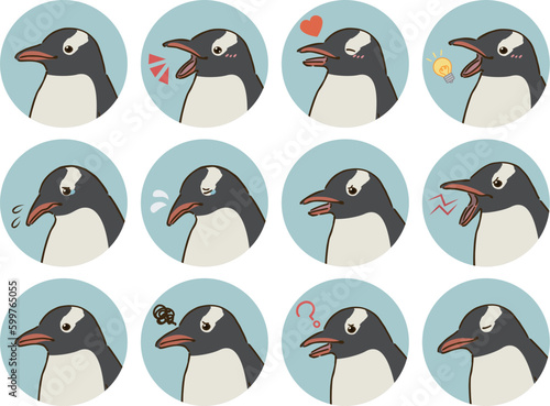 ジェンツーペンギンの表情アイコンセット