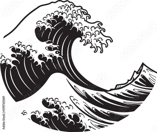 Japanese big wave in vintage retro style vector illustration, SVG