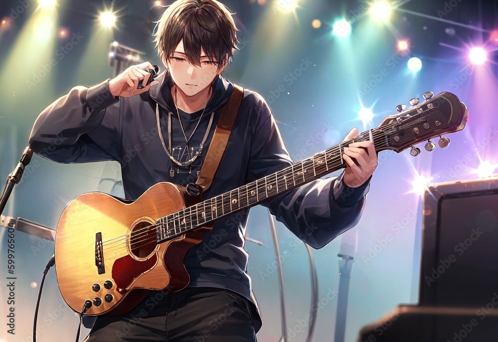 Obraz premium Man playing guitar on stage
