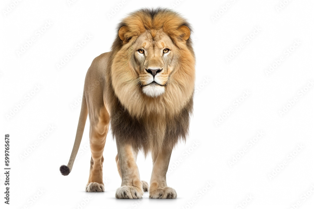 Obraz premium Animal king lion isolated on white background. Photorealistic generative art.