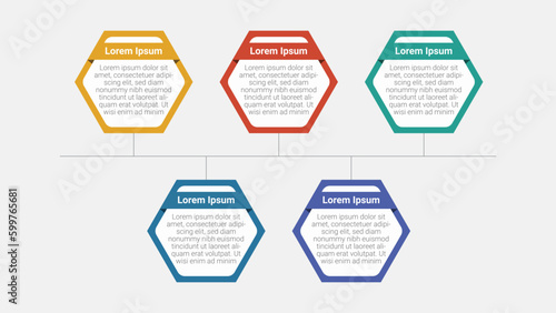 Infographic steps presentation template with five hexagonal options abstract design Premium Vector