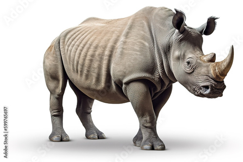 Rhinoceros isolated on white background. Photorealistic generative art.