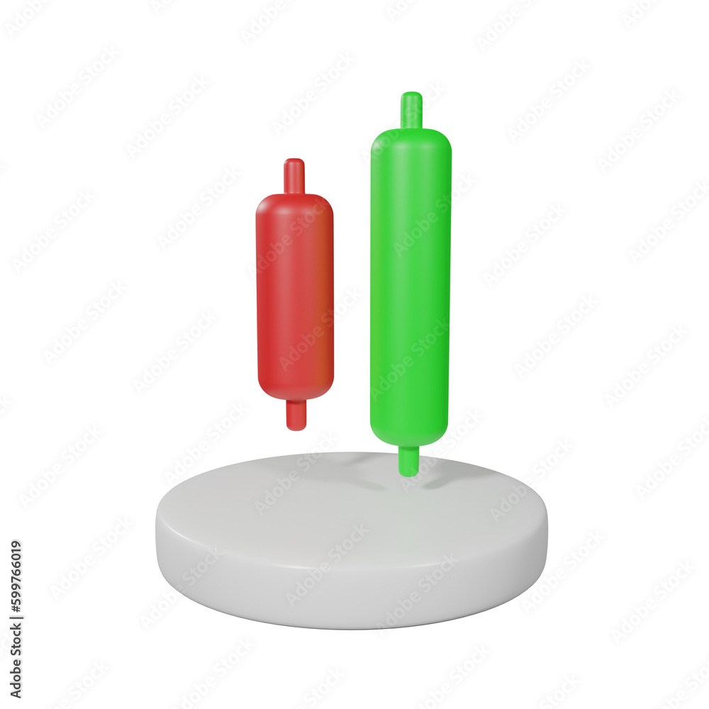 candle stick pattern Bullish engulfing. forex stock or crypto trading. inverse and reversal pattern to bullish or bearish graph. tutorial investment concept. 3d render isolated on white podium. candle stick pattern Bullish engulfing. forex stock or crypto trading. inverse and reversal pattern to bullish or bearish graph. tutorial investment concept. 3d render isolated on white podium.