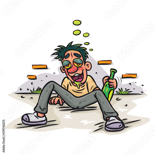 Funny Drunk man lying on floor. vector stock illustration.
