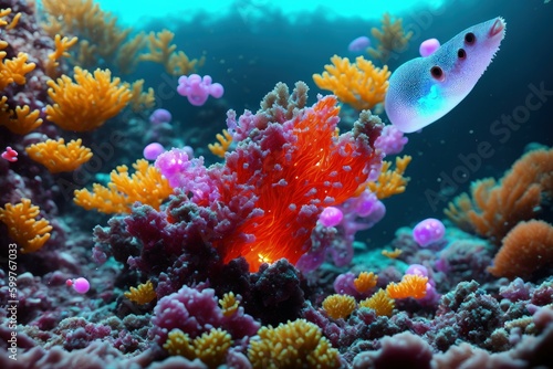  Vibrant Coral Reef with School of Fish