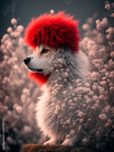 Wallpaper Mural Punk Rock Full body, adorable and furry red-punk-on-dope dog , Standing in an in