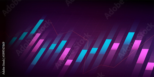 Financial graph with up trend line candlestick chart in stock market on neon color Widescreen background