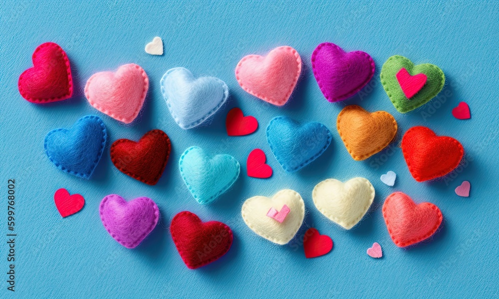 Colorful Hearts on Blue Background