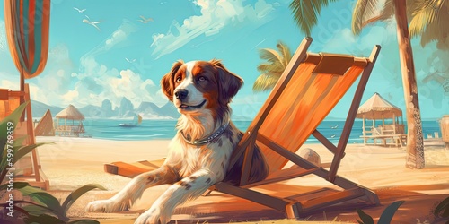 dog sunbath at the beach sea on summer vacation with Generative AI © Daunhijauxx