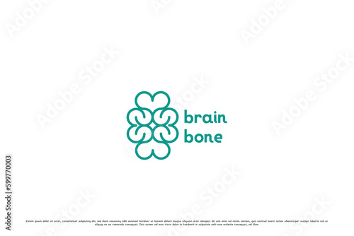 Brain bone logo design illustration. Modern simple creative line silhouettes bones brain spine ligaments knee joints muscles human body. Hospital clinic orthopedic medical health icon symbol design.