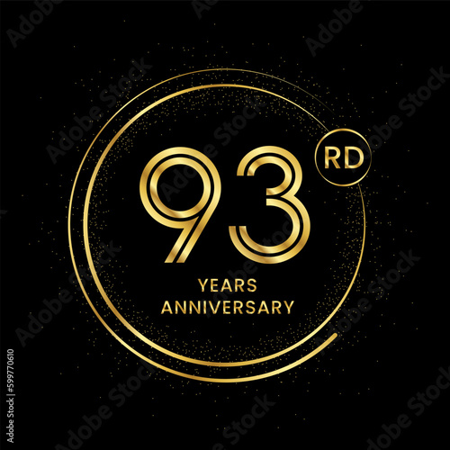 93 years anniversary with golden circle glitter and double circle line vector template