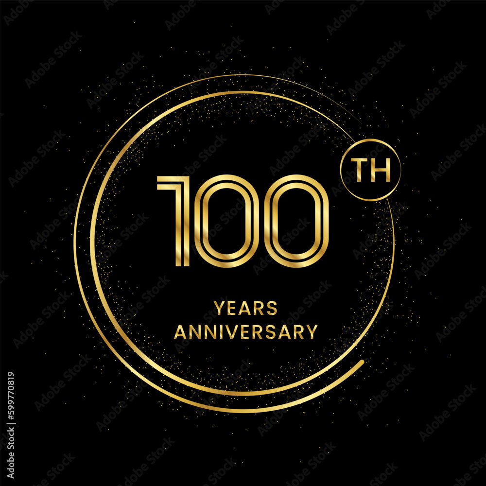Fototapeta premium 100 years anniversary with golden circle glitter and double circle line vector template
