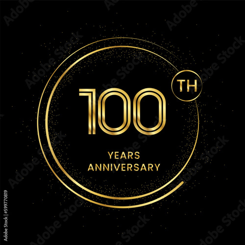 100 years anniversary with golden circle glitter and double circle line vector template