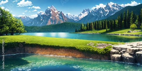 Serene Mountain Lake Scene photo