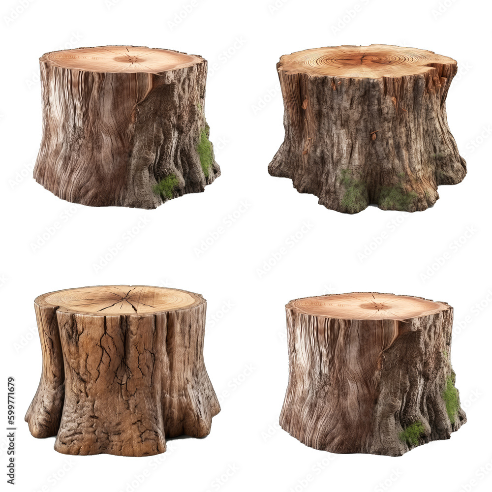 Stump Log Set Isolated on Transparent Background - Generative AI Stock