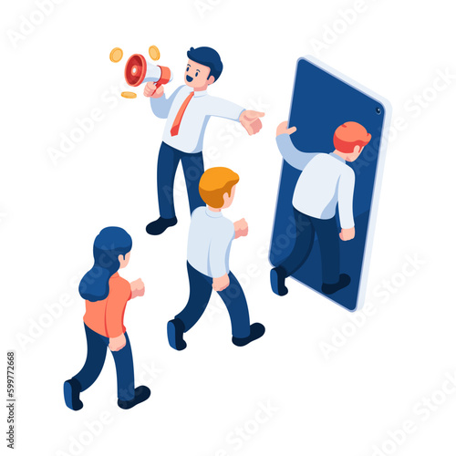 Isometric Businessman Convince People to Join Network Marketing