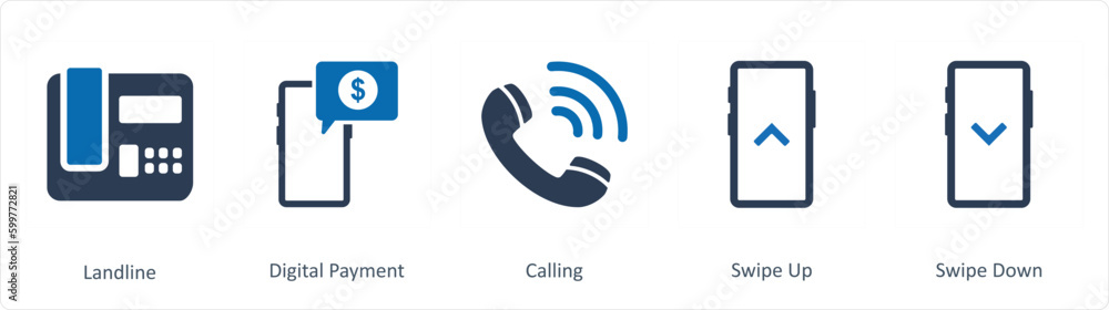 A set of 5 Business icons as landline, digital payment, calling A set of 5 Business icons as landline, digital payment, calling