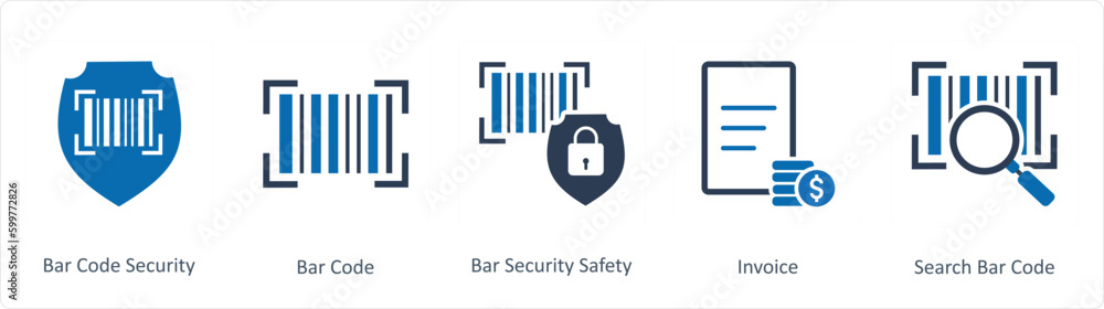 A set of 5 Business icons as bar code security, bar code, bar code safety A set of 5 Business icons as bar code security, bar code, bar code safety