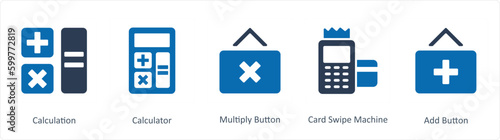 A set of 5 Business icons as calculation, calculator, multiply button