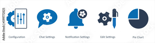 A set of 5 Business icons as configuration, chat settings, notification settings