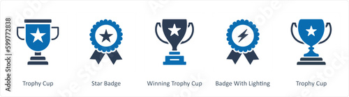 A set of 5 Business icons as trophy cup, star badge, winning trophy cup