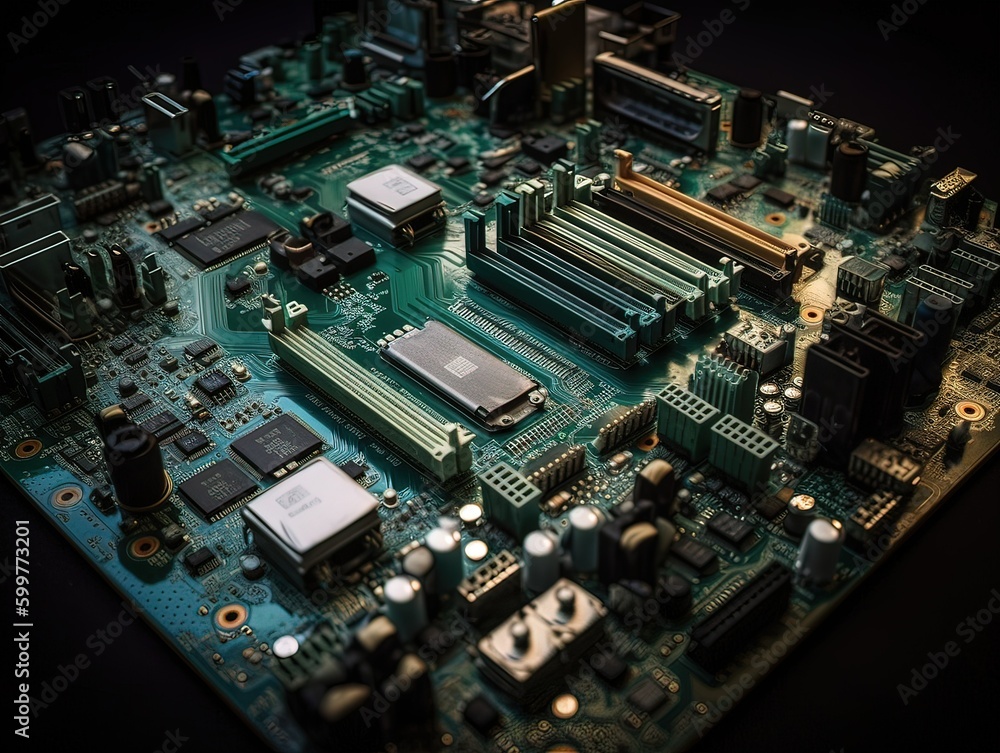 Close-up of electronic circuit board. Technology background. Selective focus., Generative AI illustration