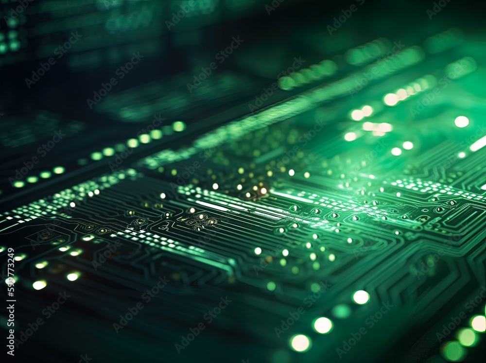 Close-up of electronic circuit board. Technology and science background., Generative AI illustration Close-up of electronic circuit board. Technology and science background., Generative AI illustration