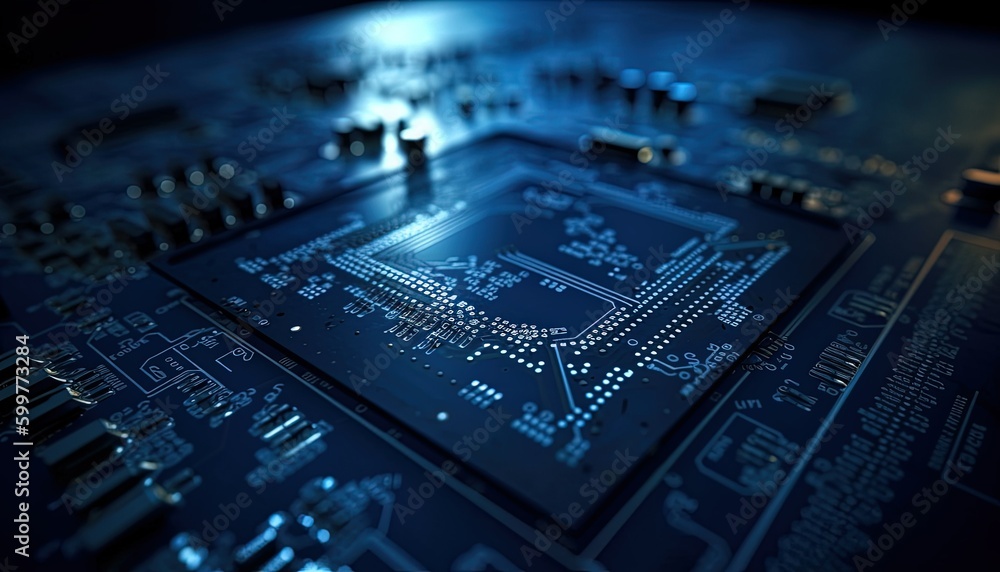 Close-up of electronic circuit board. Technology and science background., Generative AI illustration Close-up of electronic circuit board. Technology and science background., Generative AI illustration