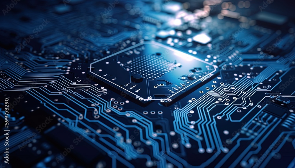 Close-up of electronic circuit board. Technology and science background., Generative AI illustration Close-up of electronic circuit board. Technology and science background., Generative AI illustration