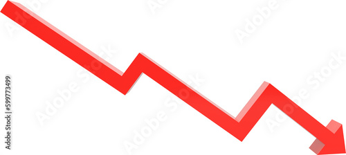 Red arrow showing declining business turnover on white background,3d rendering