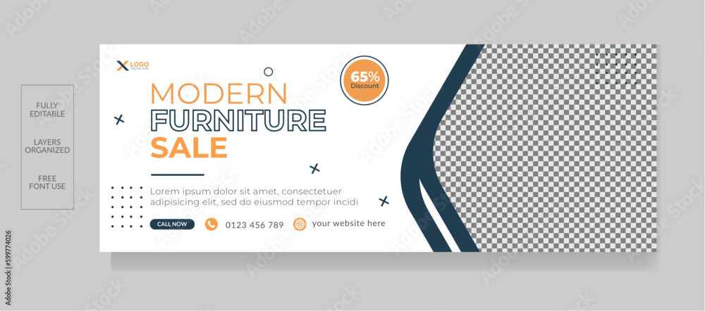 Furniture facebook cover page and sale web banner design template