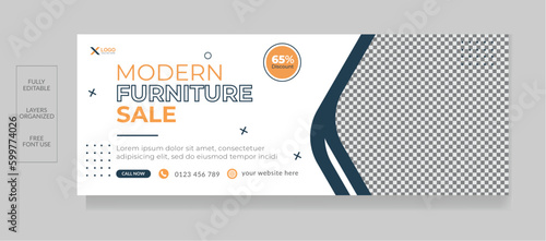 Obraz na płótnie Furniture facebook cover page and sale web banner design template w salonie