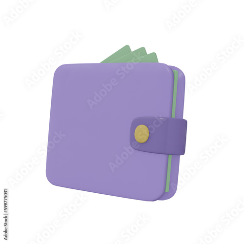 Wallet Icon. Financial Icon for Business, Banking, Investment and Money saving concepts. Minimal style 3D Illustration.