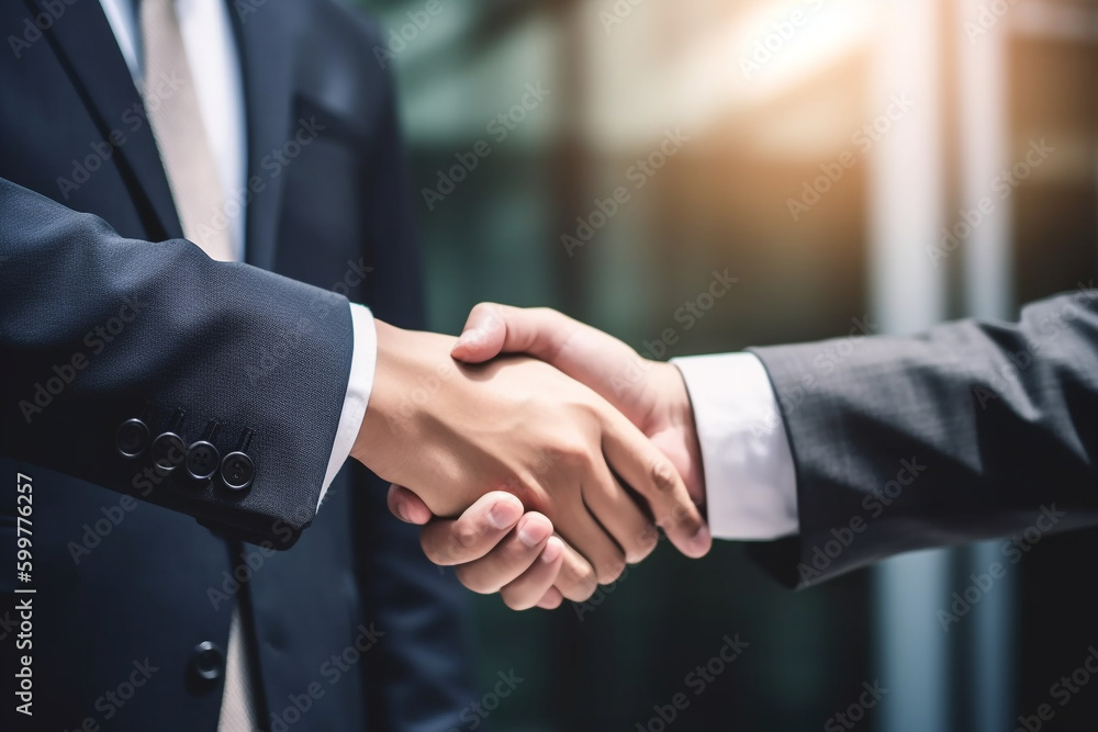 Businessman handshake for the teamwork of business merger and acquisition, Generative AI
