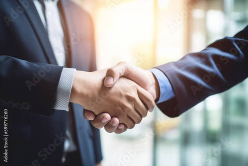 business people shaking hands in office, Generative AI
