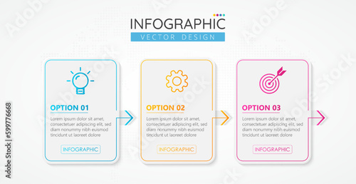 Infographic design square template with icons and 3 options or steps. Abstract elements of graph, diagram, parts or processes. Vector template for presentation.