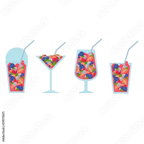 Vector illustration of a set refreshing cocktails with orange and strawberry, savor the taste of summer