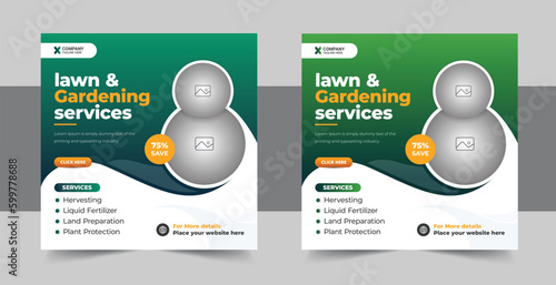 Lawn Mower Garden or Landscaping Service Social Media Post and Web Banner Template, Mowing poster, leaflet, poster design template