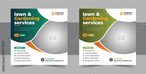 Lawn care and Gardening service social media post template design layout